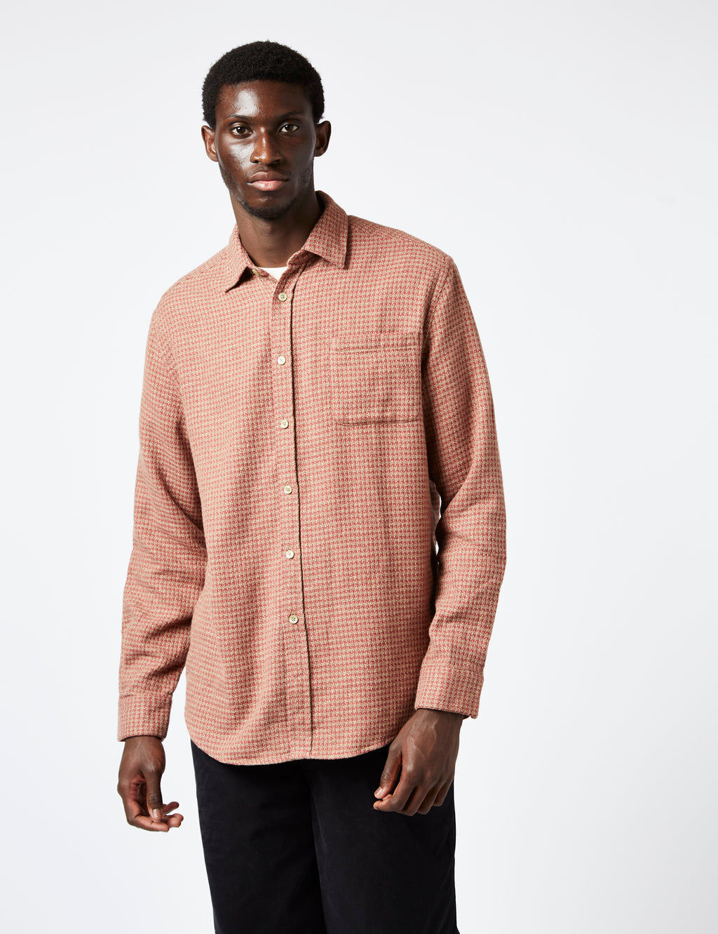 Portuguese Flannel Abstract Pied Poule Shirt - Clay I Urban Excess