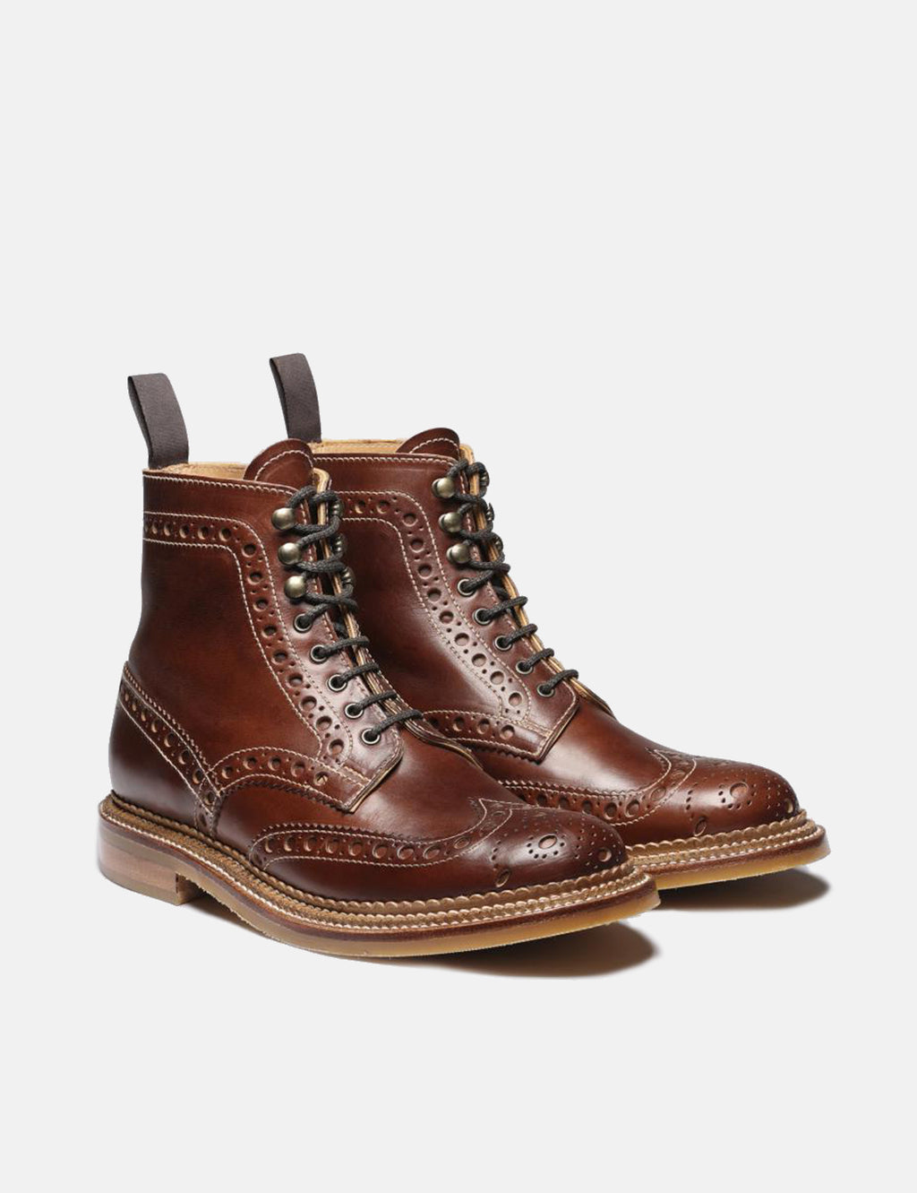 Grenson Fred Triple Welt Brogue Boot Chromexcel Leather Dark Brown I Urban Excess. URBAN EXCESS