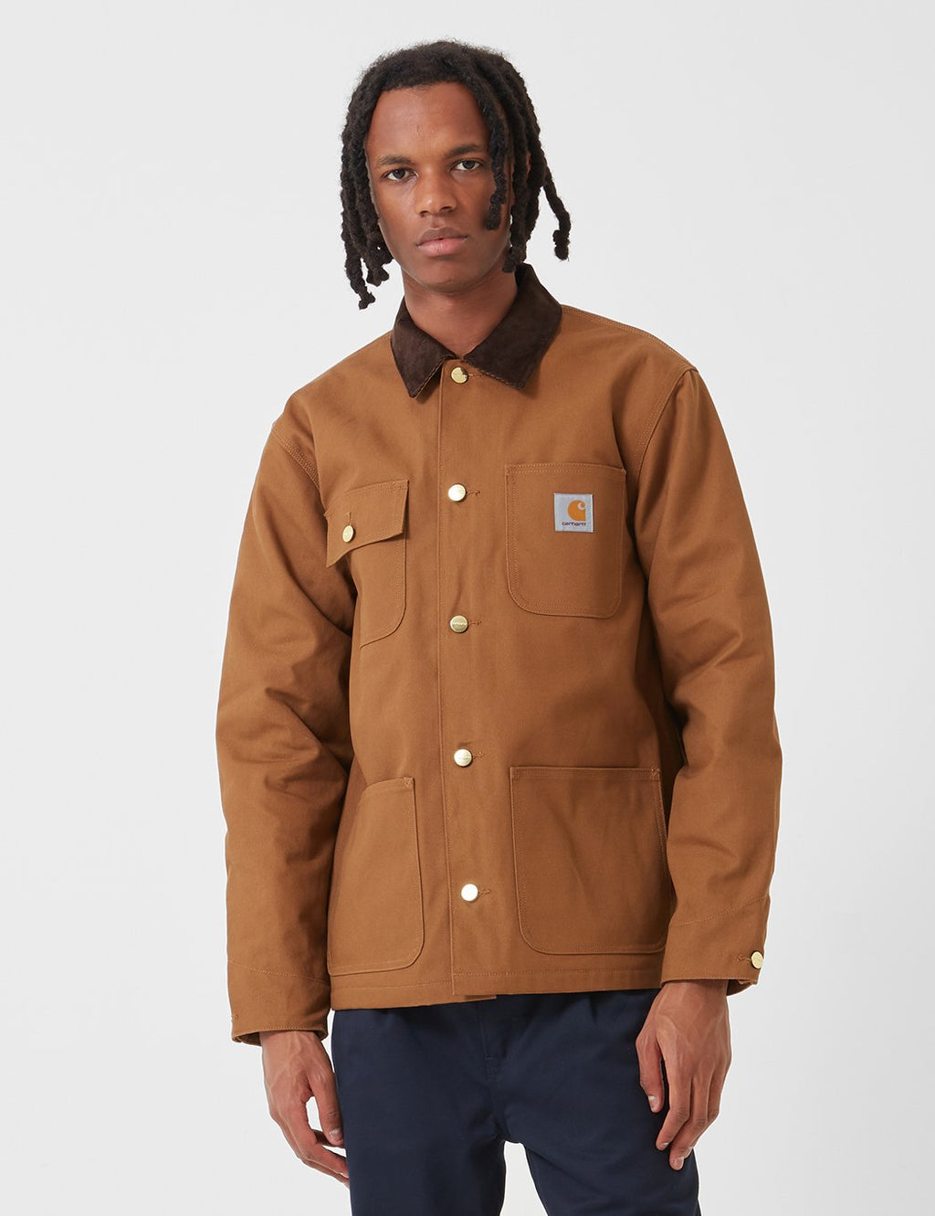 Carhartt カーハート ミシガンコート ロゴ ブラウン 衿コーデュロイ-