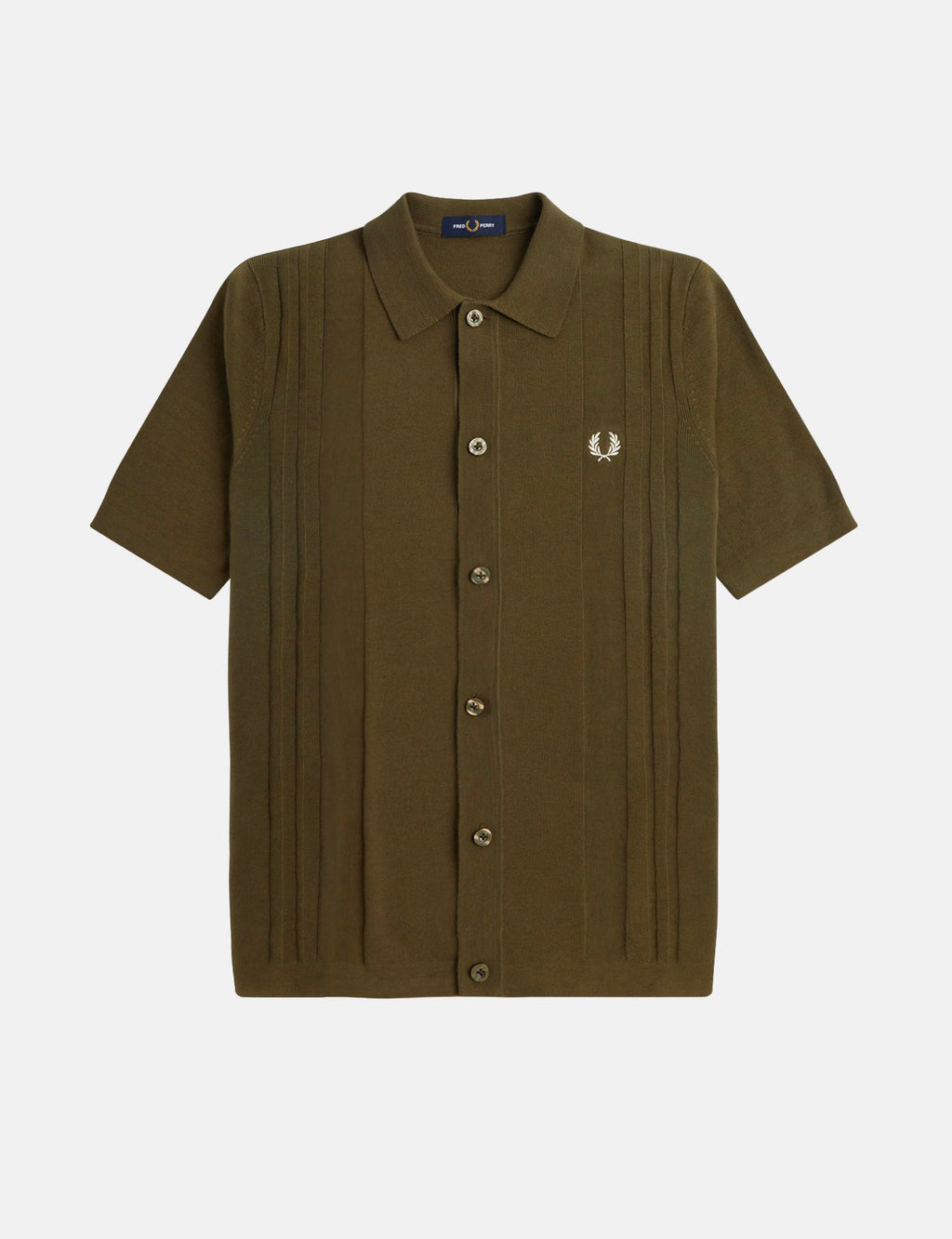 Fred Perry Button Through Knitted Shirt - Uniform Green I Urban Excess ...