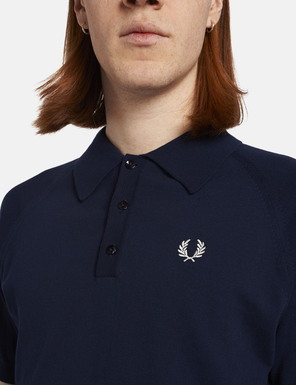 Fred Perry Raglan Sleeve Knit Shirt - Navy Blue