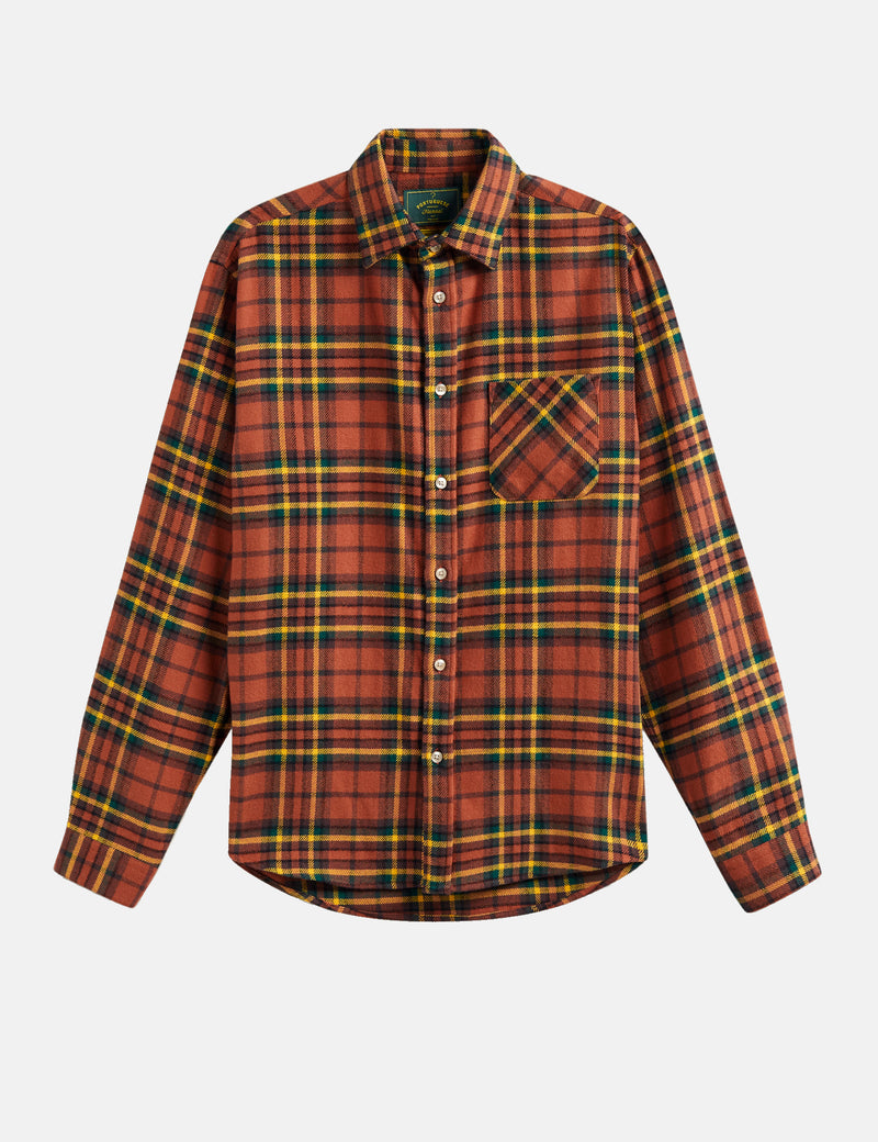 Portuguese Flannel Farol Shirt - Terracota/Yellow/Green