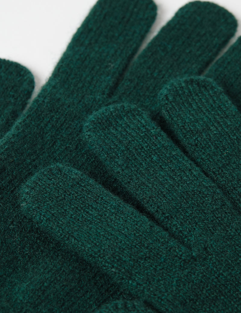 Bhode Newlyn Pure Wool Gloves (Knitted in Scotland) - Tartan Green