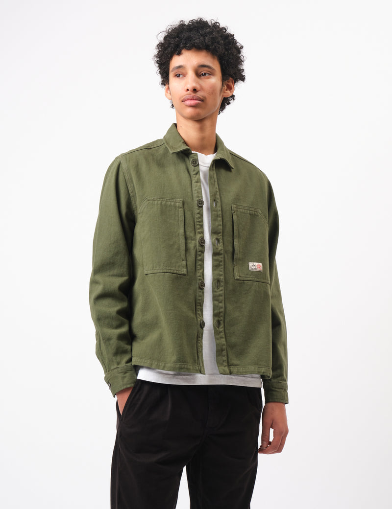 Bhode Map Pocket Overshirt Twill - Army Green