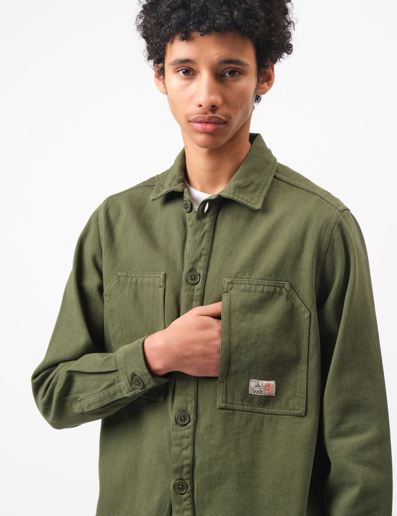 Bhode Map Pocket Overshirt Twill - Army Green