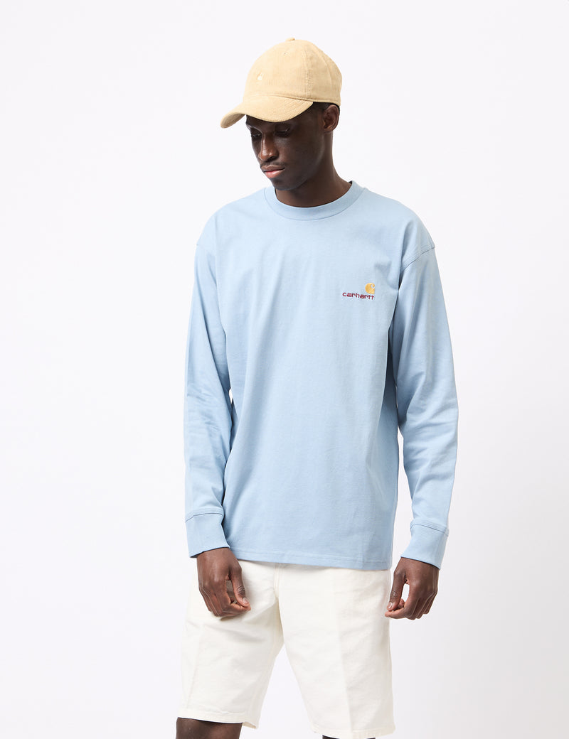 Carhartt-WIP Long Sleeve American Script T-Shirt (Loose) - Frosted Blue