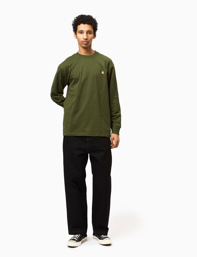 Carhartt WIP American Script Long Sleeve T-Shirt (Loose) - Tarragon Green