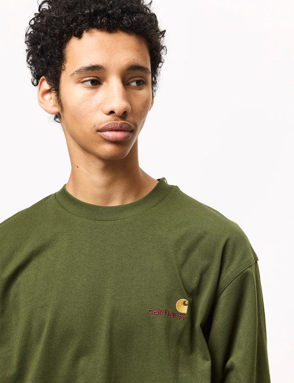 Carhartt WIP American Script Long Sleeve T-Shirt (Loose) - Tarragon Green