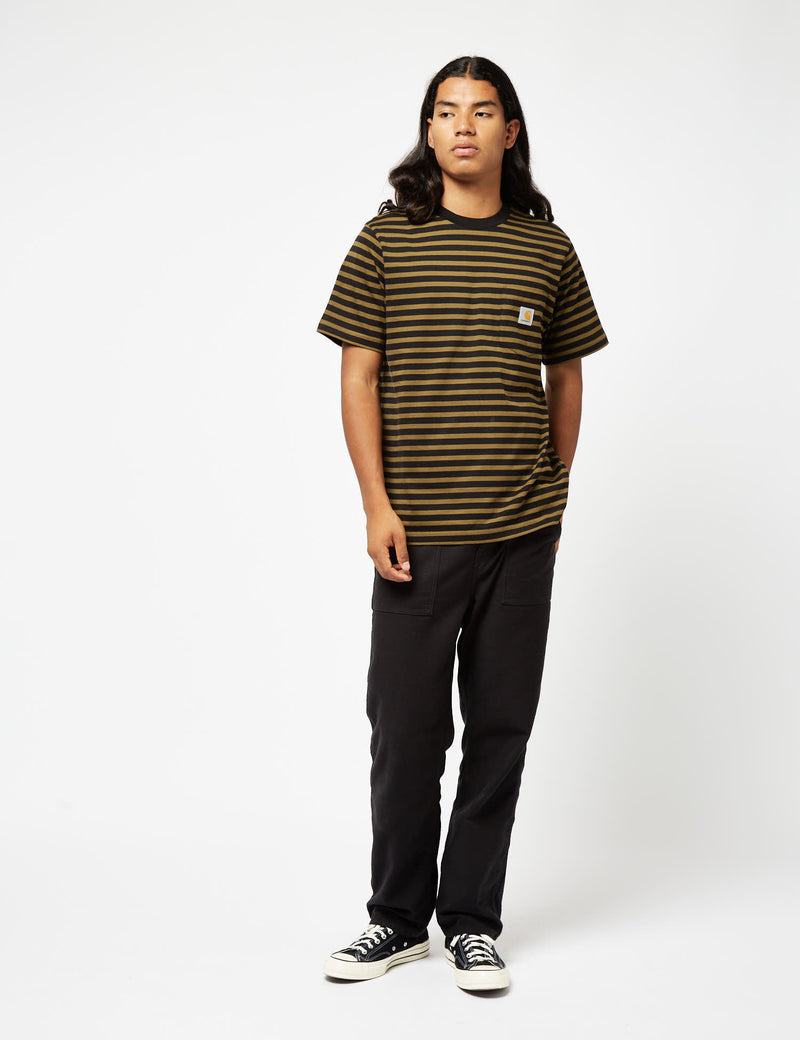 Carhartt-WIP Seidler Pocket T-Shirt (Seidler Stripe) - Highland Green/Black