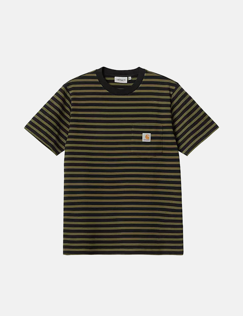 Carhartt-WIP Seidler Pocket T-Shirt (Seidler Stripe) - Highland Green/Black