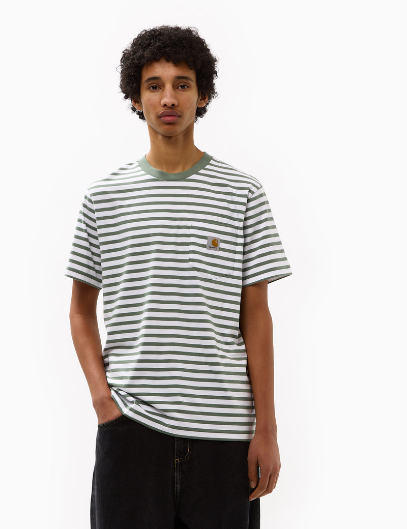 Carhartt-WIP Seidler Stripe Pocket T-Shirt - Park Green/White