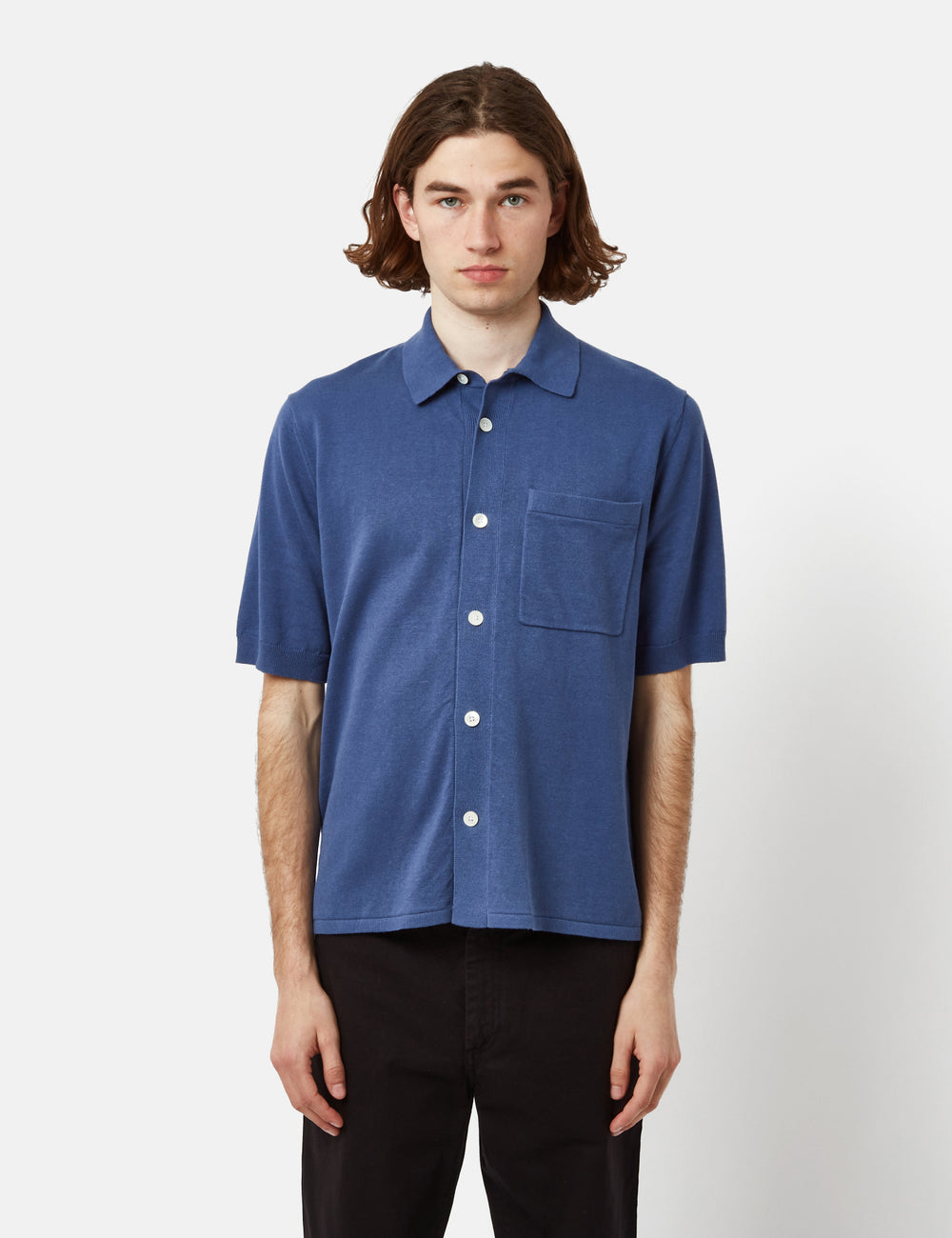 Norse Projects Rollo Short Sleeve Shirt (Cotton/Linen) - Calcite Blue