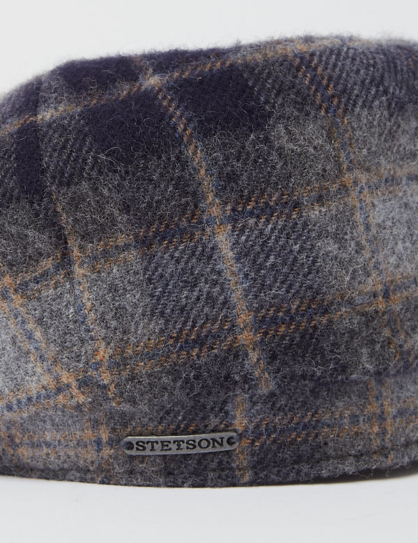 Stetson HatterasLambswoolチェックフラットキャップ-ネイビーブルー