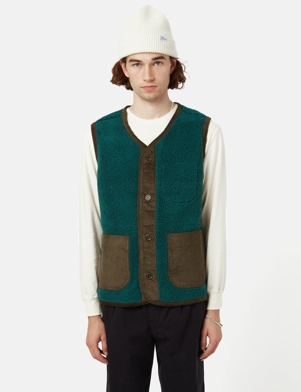 Bhode Cord Fleece Vest - Bottle Green