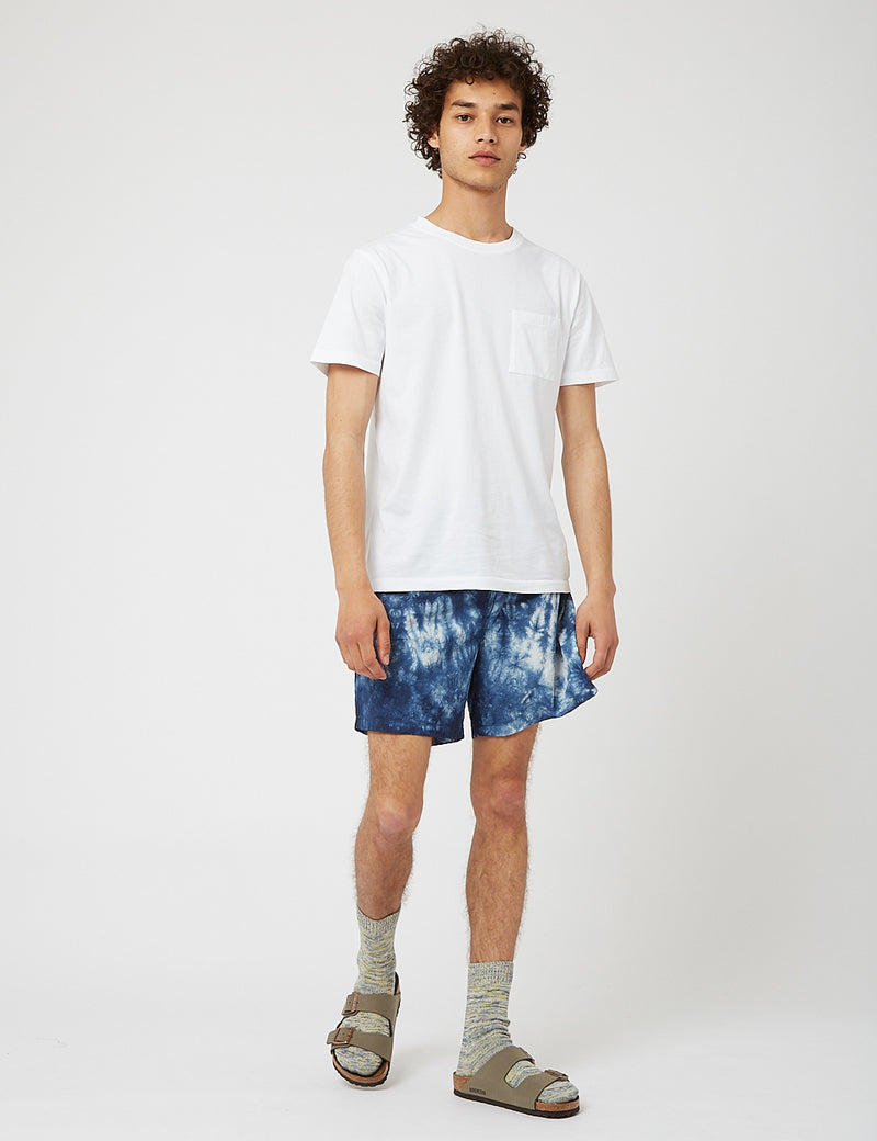 Bhode Drawstring Tie Dye Shorts (Seersucker) - Marineblau