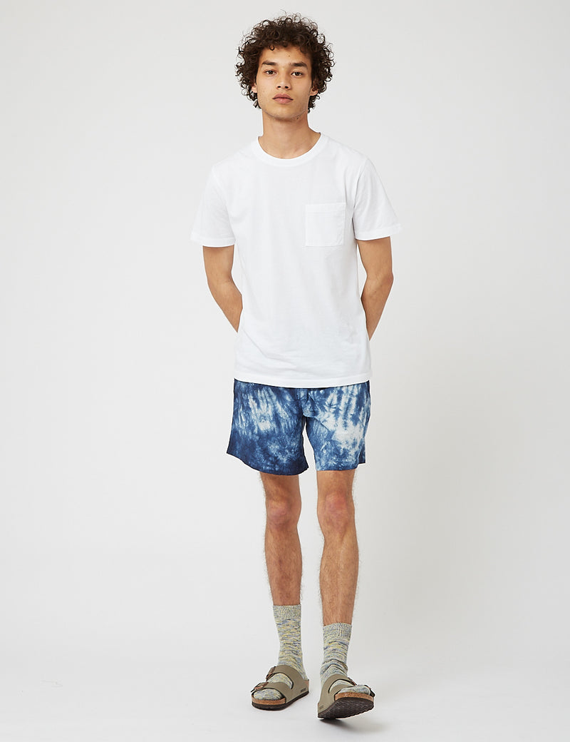 Bhode Drawstring Tie Dye Shorts (Seersucker) - Navy Blue