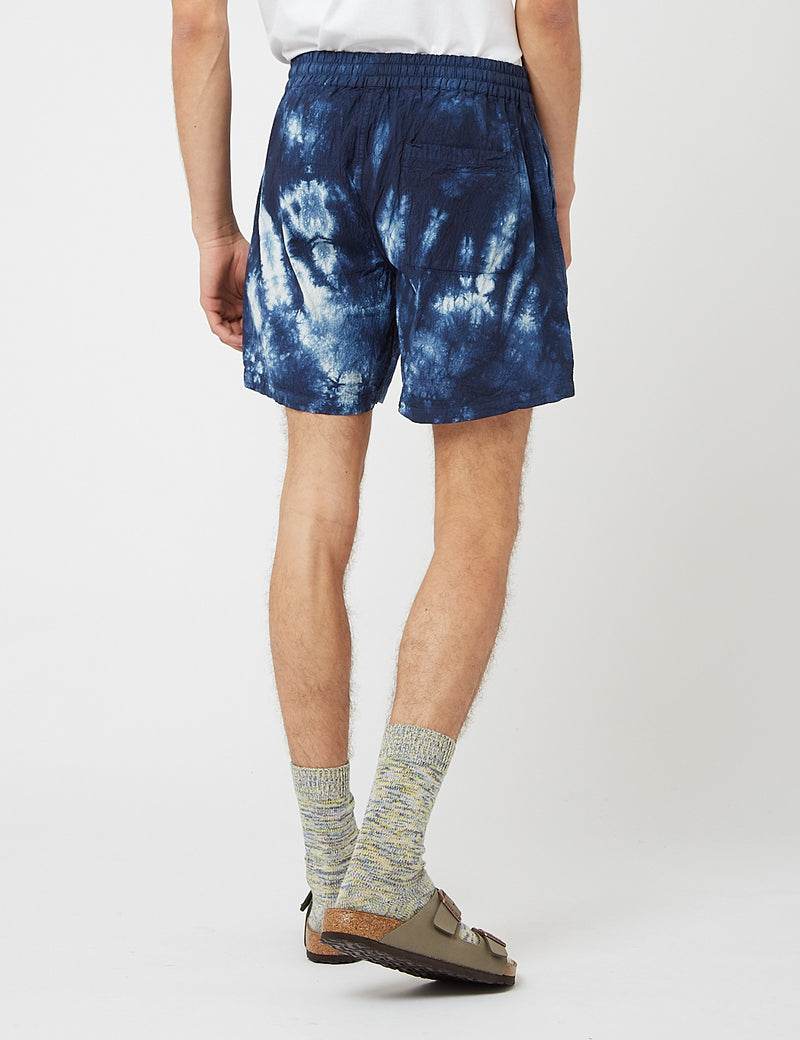 Bhode Drawstring Tie Dye Shorts (Seersucker) - Navy Blue