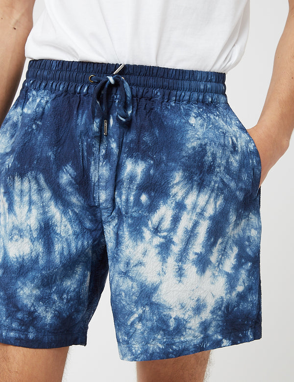 Bhode Drawstring Tie Dye Shorts (Seersucker) - Navy Blue