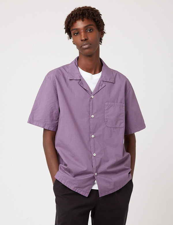 Bhode Revere Collar Shirt (Italian Poplin) - Space Purple