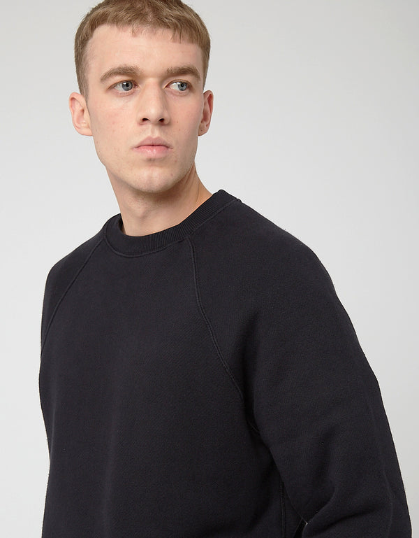 Bhode Raglan Crew Sweatshirt (Loopback) - Schwarz