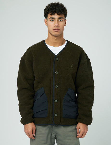 Gramicci Boa Fleece Cardigan - Olive Green I URBAN EXCESS.