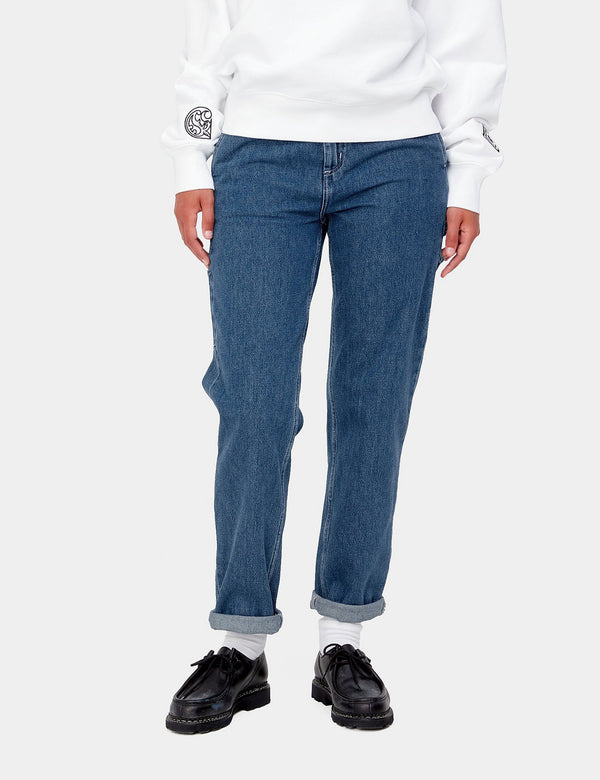 Womens Carhartt-WIP Pierce Denim Pant (Stone Washed) - Blue