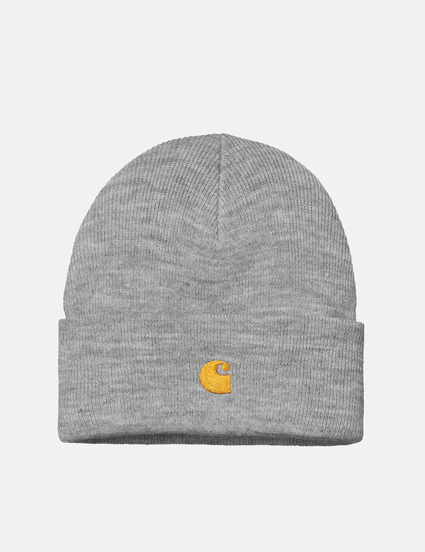 Carhartt-WIPチェイスビーニーハット-グレーヘザー/ゴールド