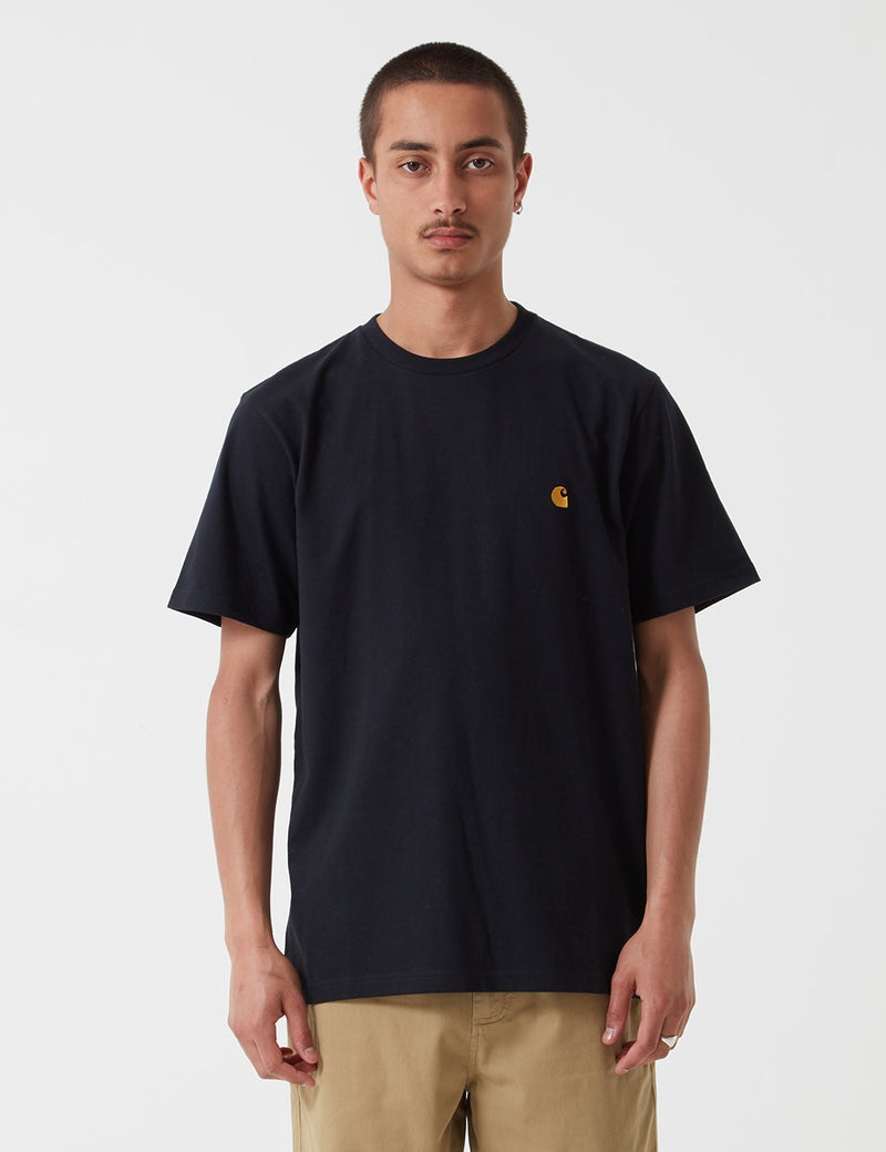 Carhartt-WIPチェイスTシャツ-ブラック/ゴールド