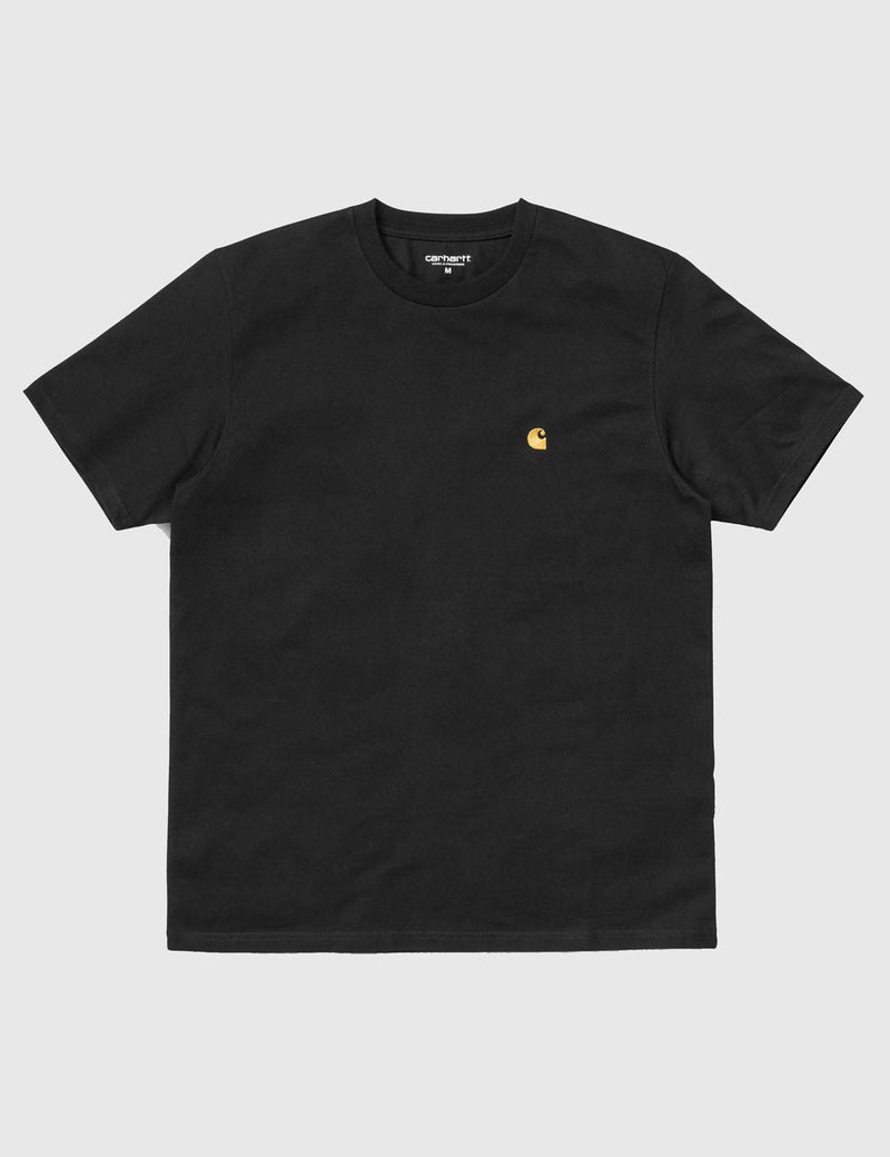 Carhartt-WIPチェイスTシャツ-ブラック/ゴールド