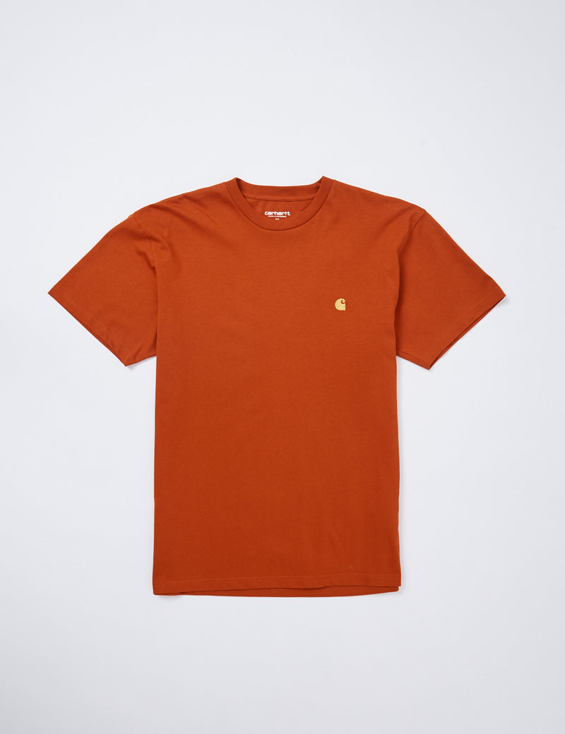 【希少カラー】カーハート　Tシャツ　オレンジ　胸元金ロゴ
