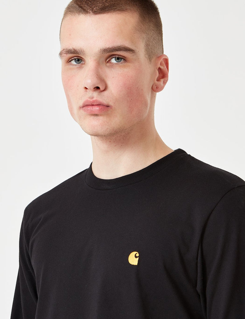 Carhartt-WIP Chase Langarm-T-Shirt - Schwarz/Gold