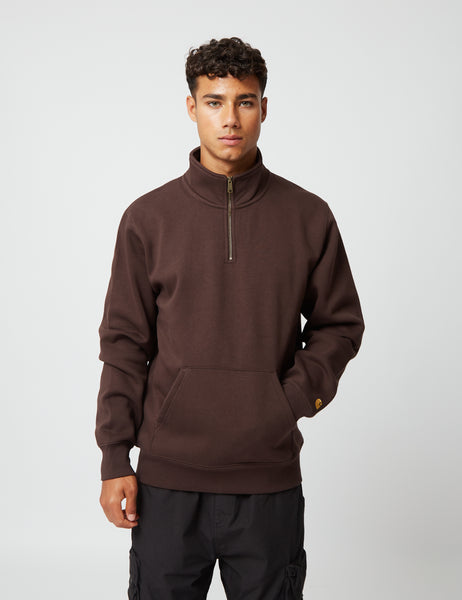 Carhartt WIP Chase Neck Zip Sweatshirt Dark Umber Brown