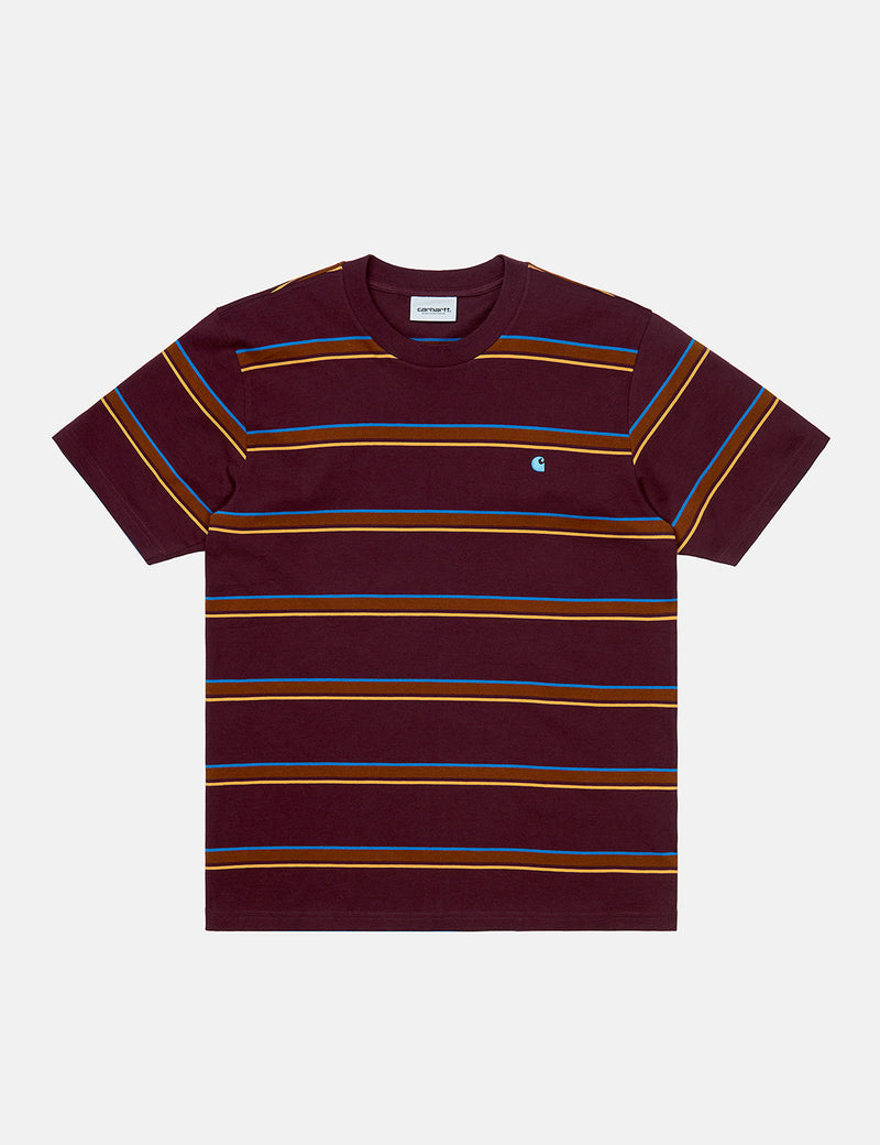 Carhartt-WIPケントストライプTシャツ-ワイン