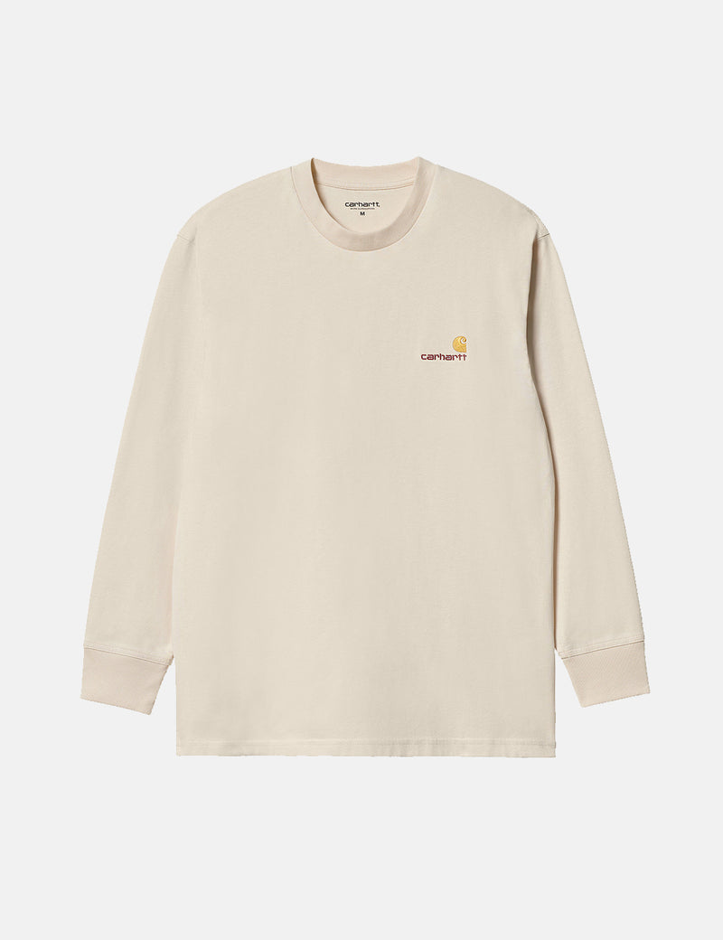 Carhartt-WIPアメリカンスクリプト長袖Tシャツ-ナチュラル