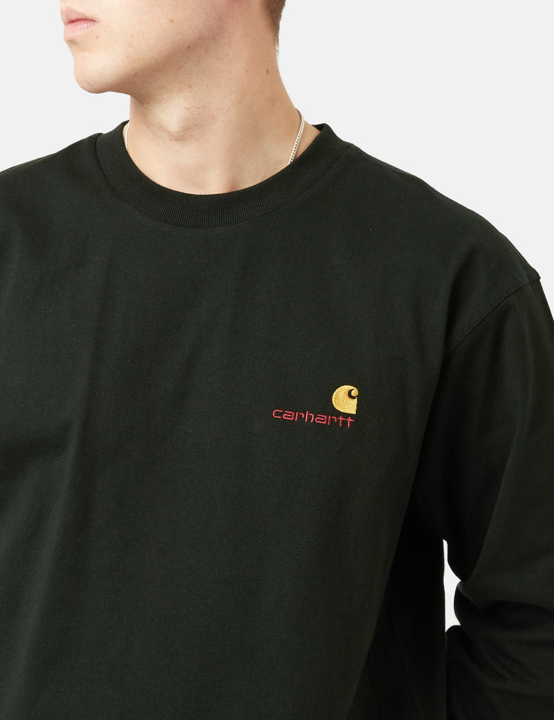 Carhartt-WIP American Script Langarm-T-Shirt - Dunkles Zederngrün