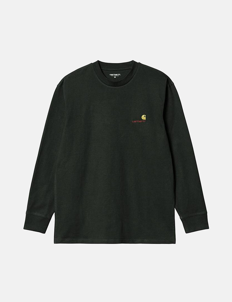 Carhartt-WIP American Script 長袖 T シャツ - Dark Cedar Green