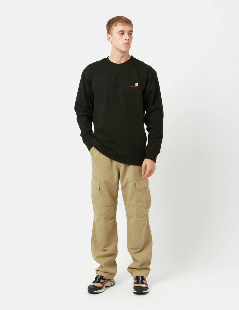 Carhartt-WIP American Script Long Sleeve T-Shirt - Dark Cedar Green