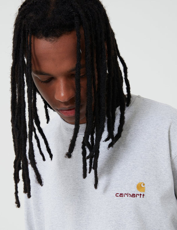 Carhartt-WIP American Script Langarm-T-Shirt - Ash Heather Grey