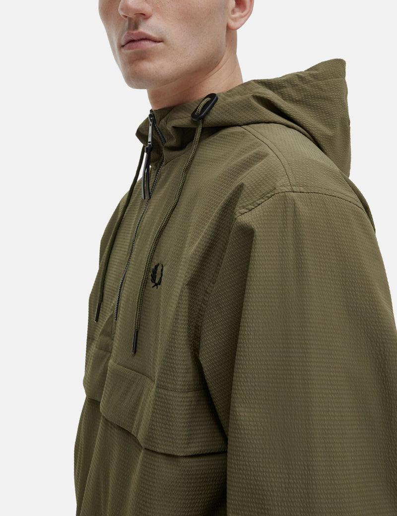 Fred Perry Half Zip Jacket (Seersucker) - Uniform Green