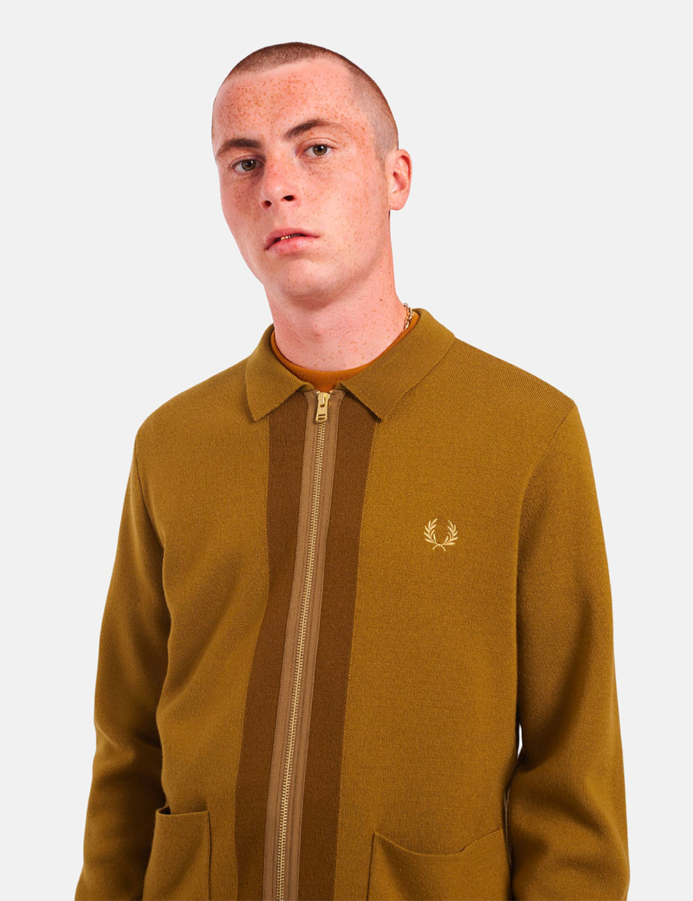 Fred Perry Zip Through Cardigan - Dark Caramel | Urban Excess