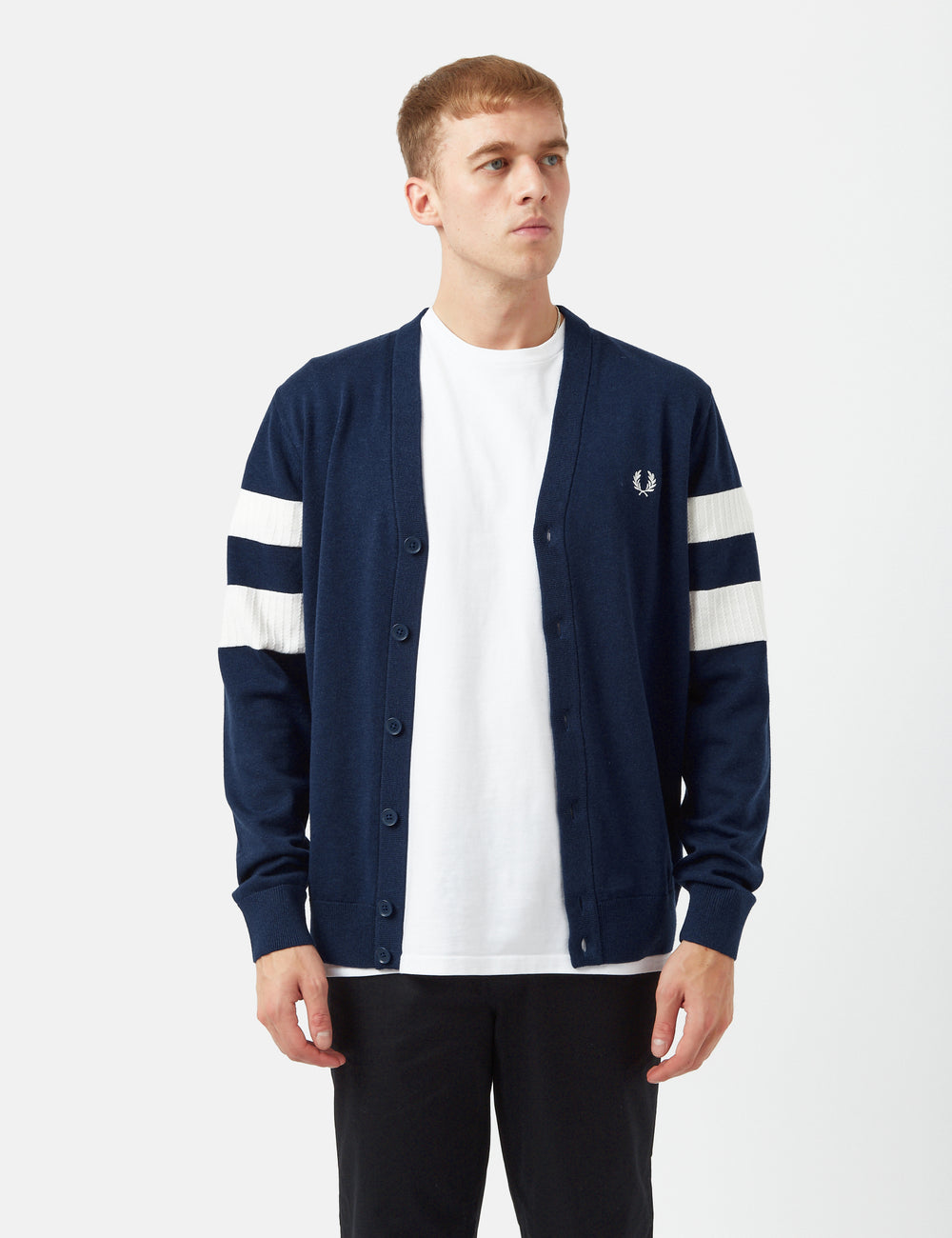 Fred Perry Tipped Sleeve Cardigan - French Navy Blue I Urban