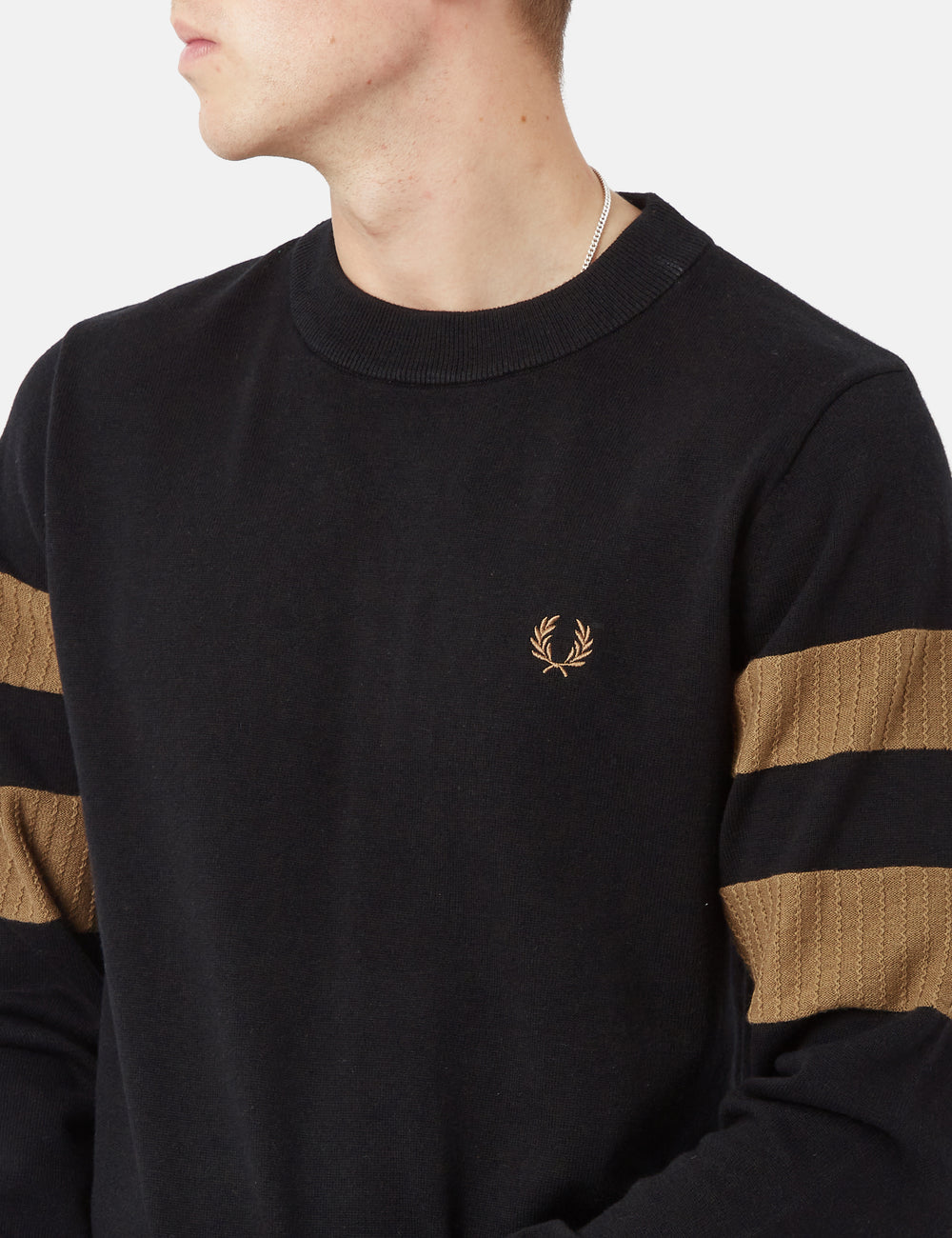 Fred Perry Tipped Sleeve Crew Neck Black I Urban Excess. URBAN EXCESS