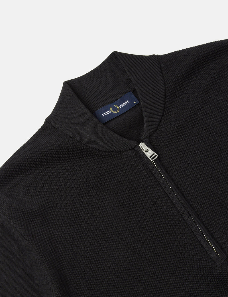 Fred Perry Bomber Zip Neck Knitted Shirt - Black