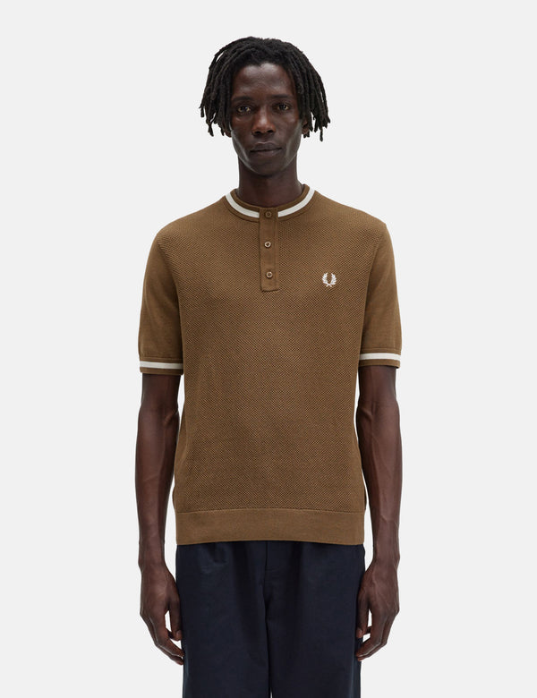 Fred Perry Textured Knitted Henley - Shaded Stone Brown