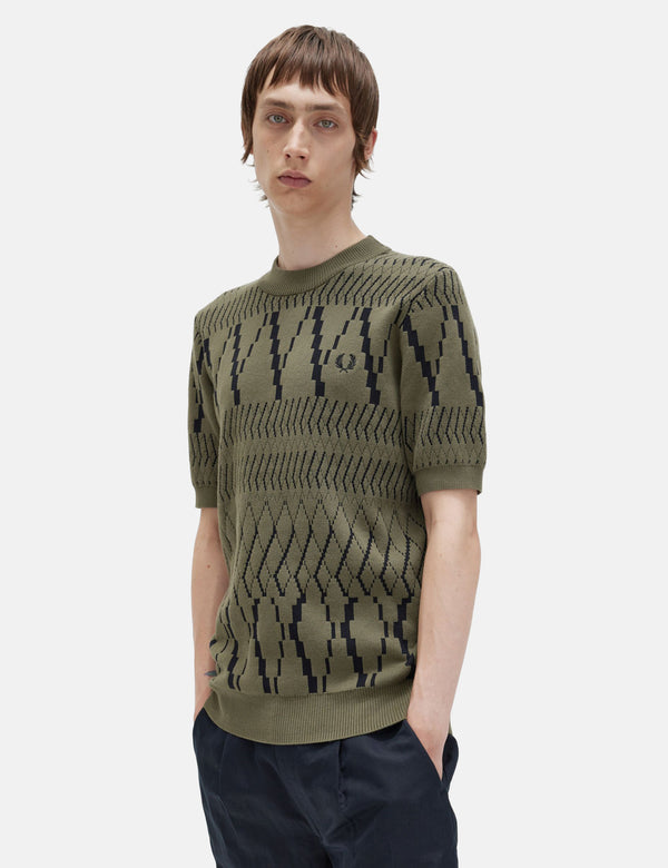 Fred Perry Argyle Panel Knitted T-Shirt - Uniform Green