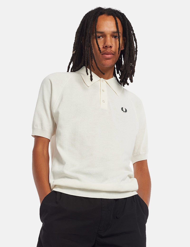 Fred Perry Raglan Sleeve Knit Shirt - Snow White