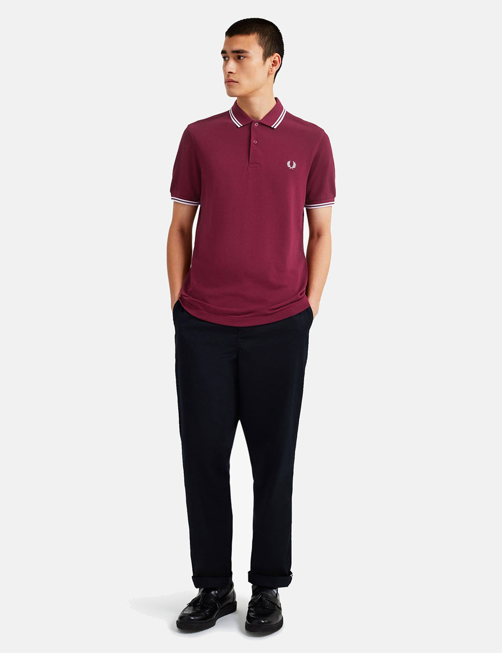 Fred Perry Twin Tipped Polo Shirt - Port/White/White I URBAN EXCESS.