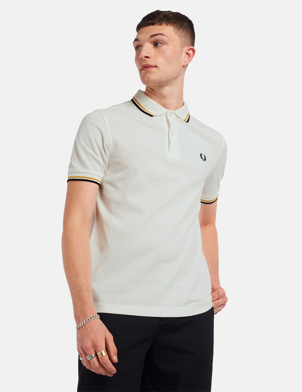 Fred Perry Twin Tipped Shirt - Snow White/Gold/Navy Blue | UE. – URBAN ...