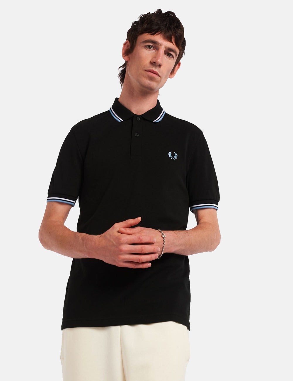 Fred Perry Twin Tipped Polo Shirt - Black/White/Sky I URBAN