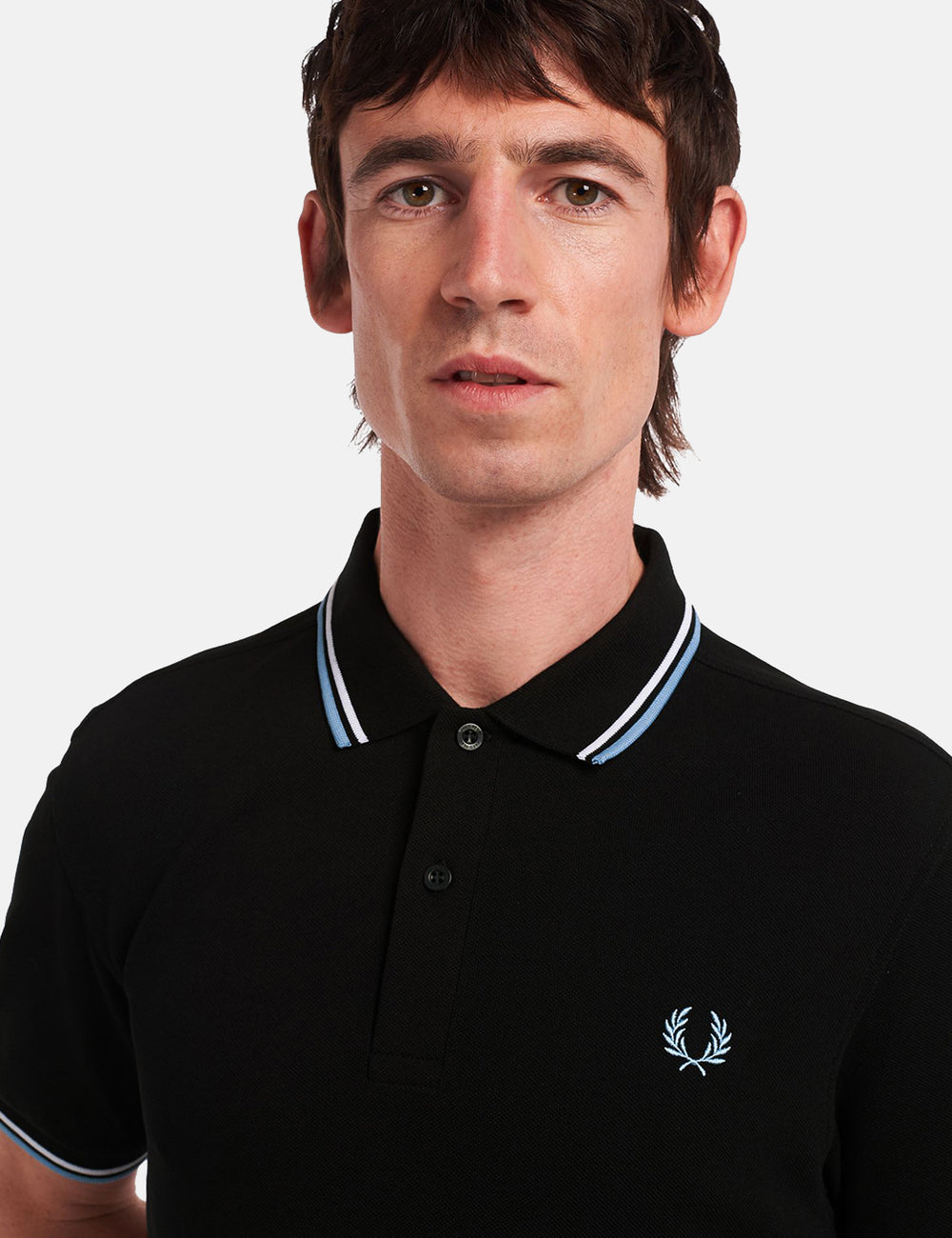 Fred Perry Twin Tipped Polo Shirt - Black/White/Sky I URBAN